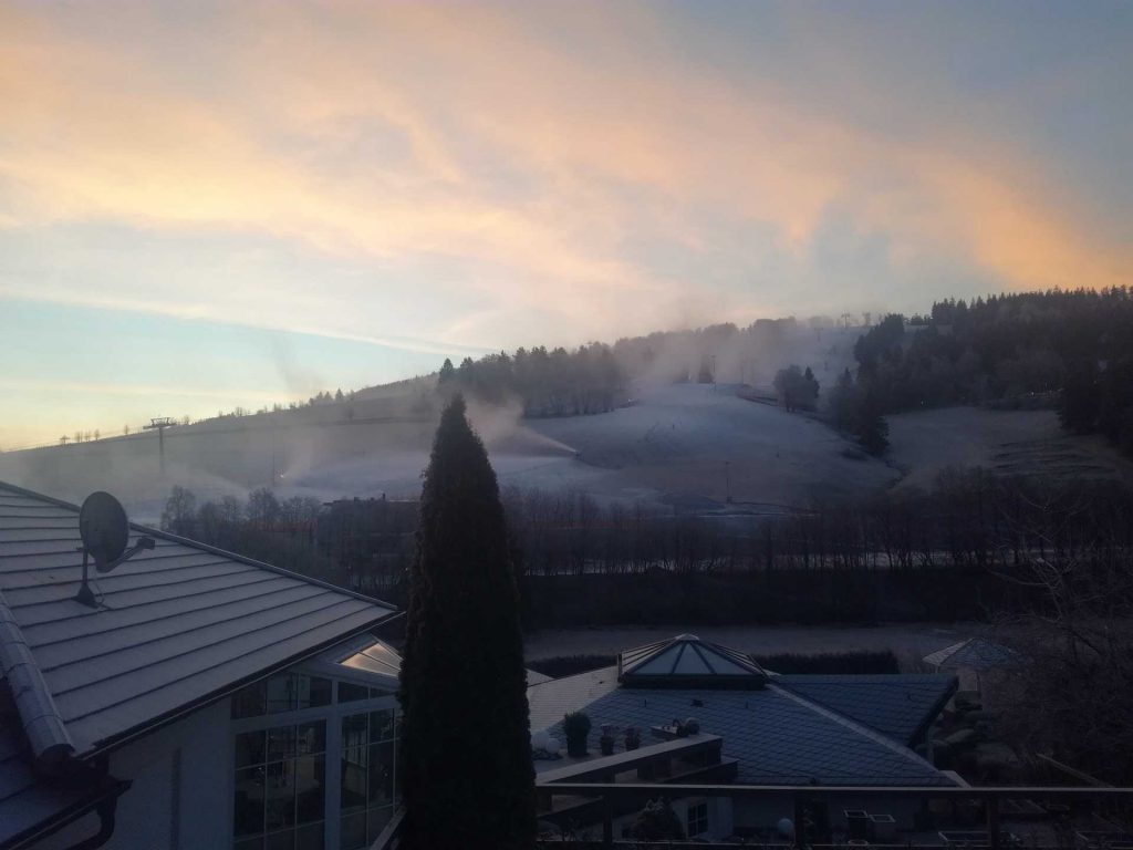 View from balcony, snowmaking